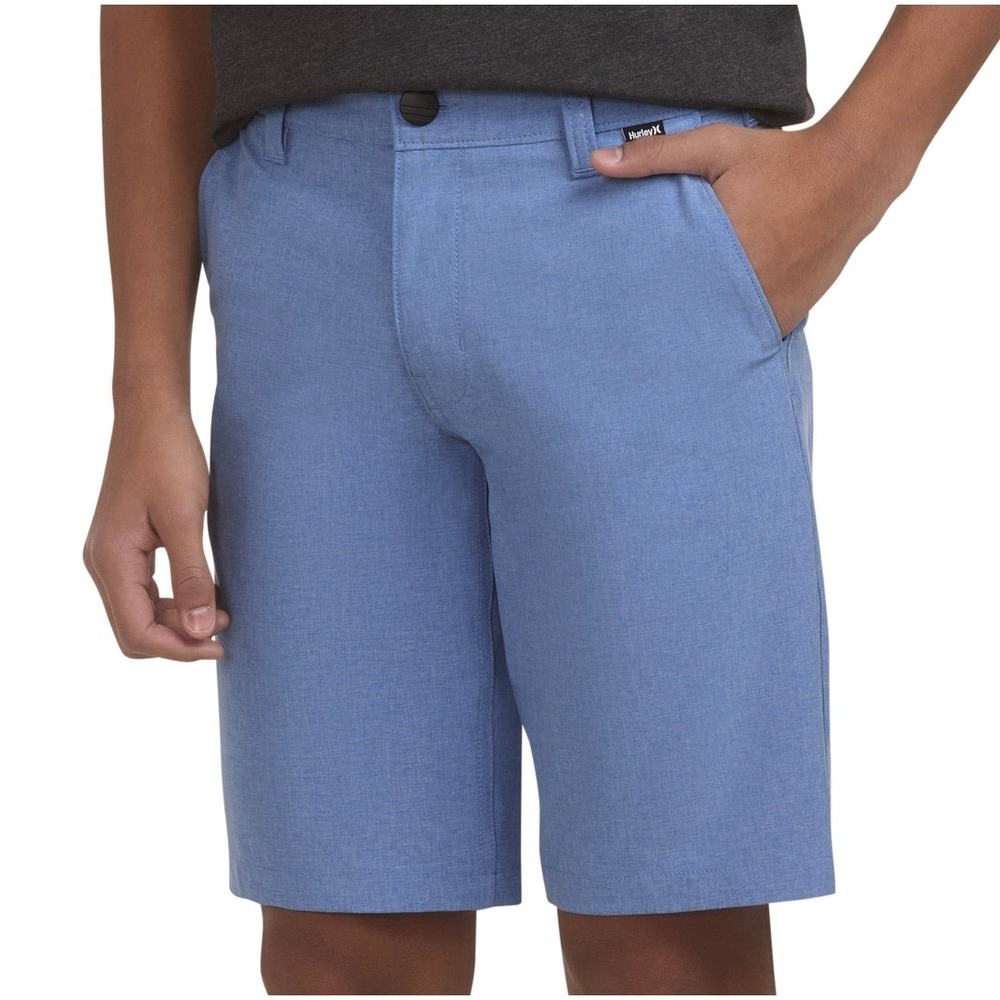 Hurley Youth Hybrid Shorts Deep Aqua Blue Size M 10/12 4-Way Stretch Adjustable